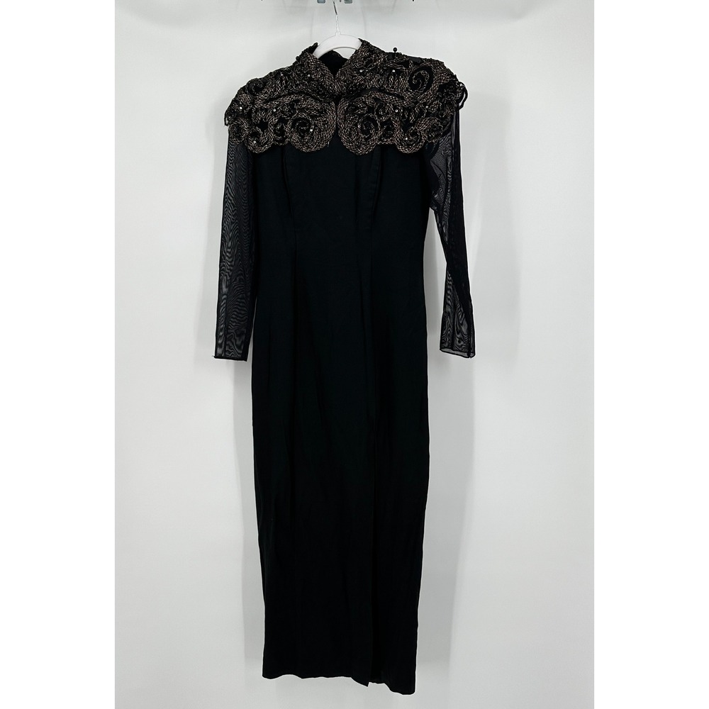 Womens‎ Whimsigoth Beaded Cape Sleeve Gown Size 8 Moody Gothic Evening Dress